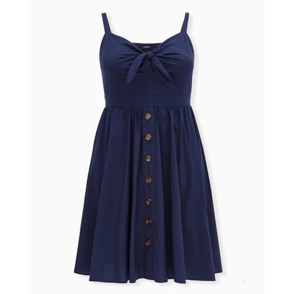 torrid Dresses & Skirts - NWT Torrid Navy Poplin Button Tie Front Skater Dress